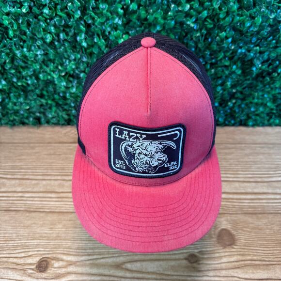 Lazy J Ranch Red & Black Elevation Classic Five Panel Trucker Hat Cowboy - Picture 5 of 8
